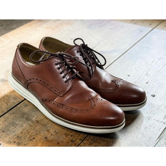 Men\'s Cole Haan Grand Wingtip Oxford Shoes Sz 11M Leather Woodbury/Ivory C26471